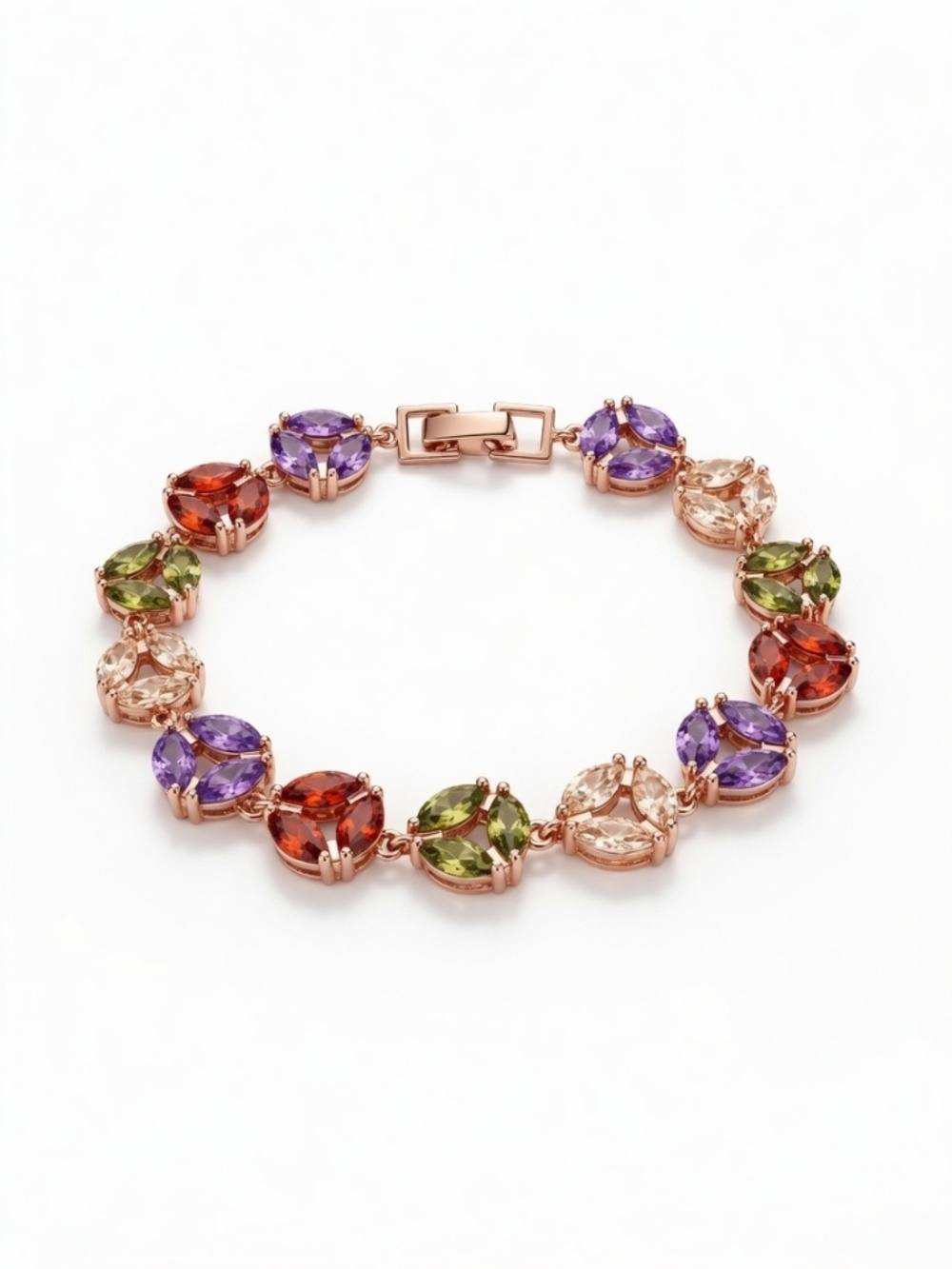 Multicolour CZ Link Bracelet – Rose Gold Tone (7.5")
